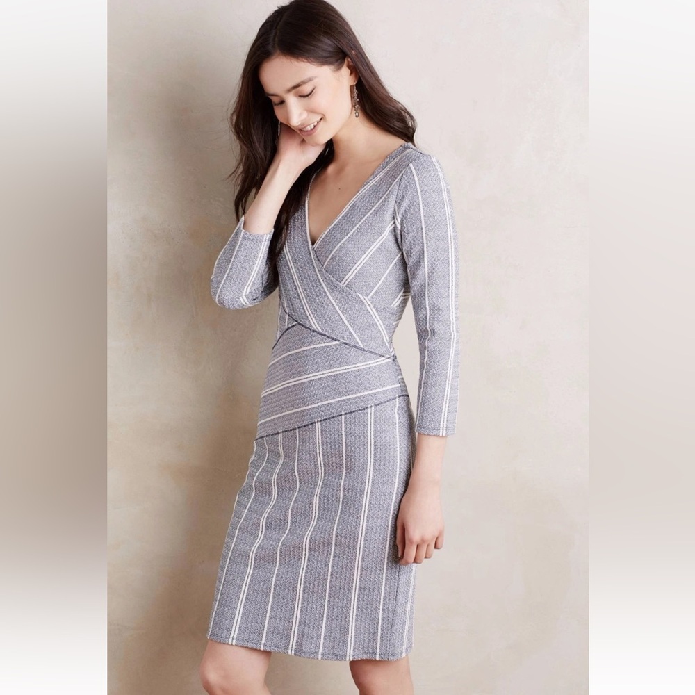 Anthro Maeve Wrapped Stripe Column dress navy small